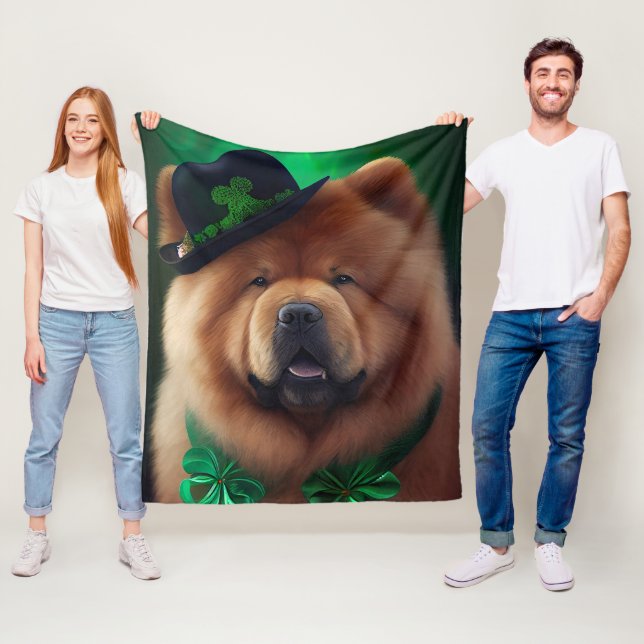 Chow Chow Dog in St. Patrick's Day Dress Fleece Blanket (In Situ)
