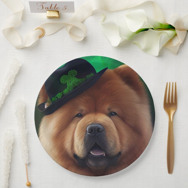 Chow Chow Dog in St. Patrick's Day Dress Paper Plate (Wedding)
