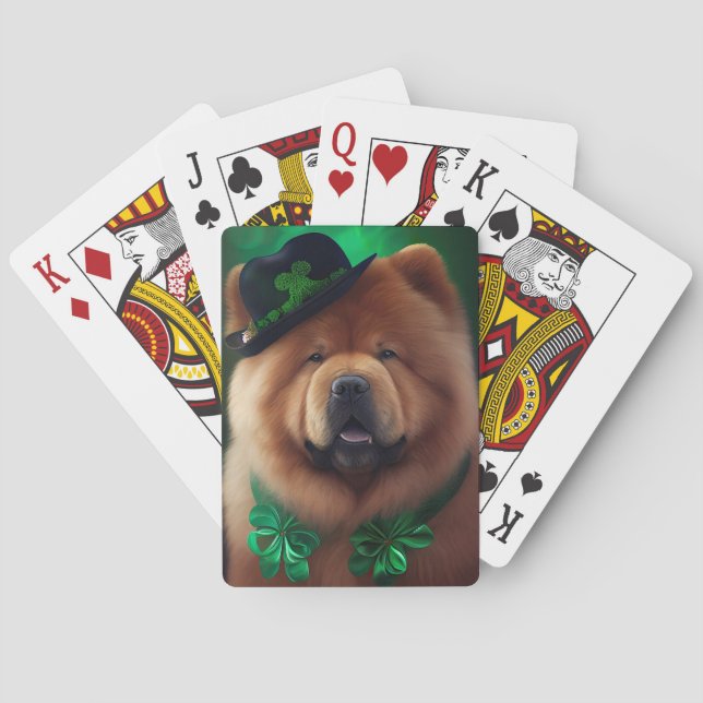 Chow Chow Dog in St. Patrick's Day Dress Playing Cards (Back)