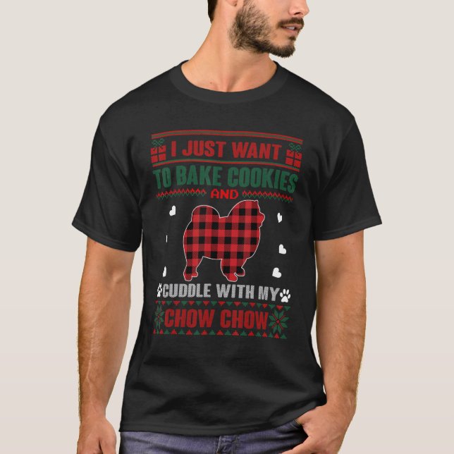 Chow Chow Dog  Pajama Cookies Ugly Christmas Sweat T-Shirt (Front)