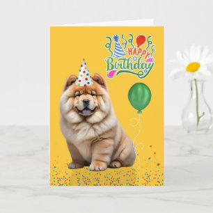 Chow Chow Dog Party Hat Yellow Birthday Card