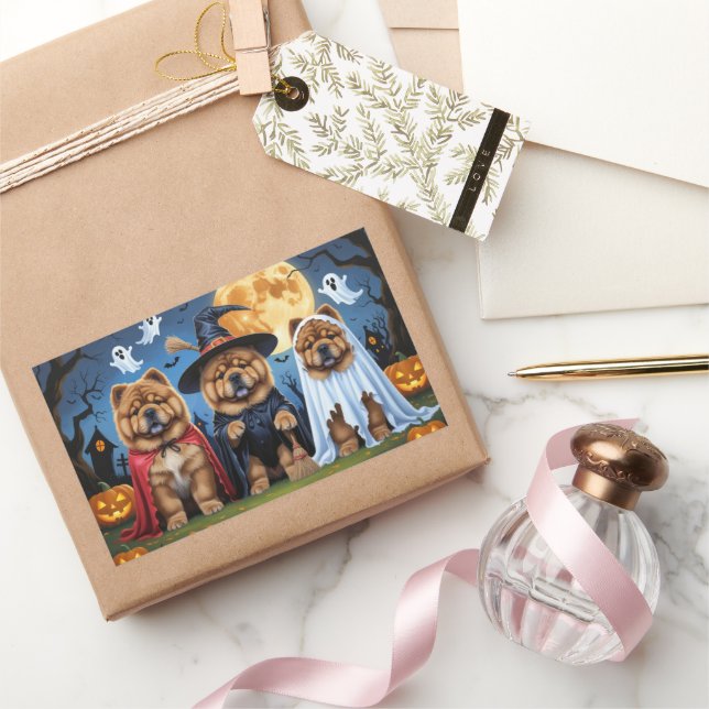 Chow Chow Dog Pumpkin Halloween Funny  Rectangular Sticker (Gifting)