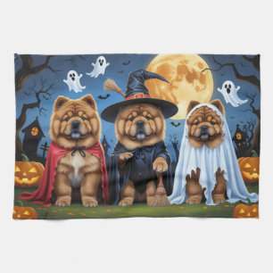 Chow Chow Dog Pumpkin Halloween Funny  Tea Towel