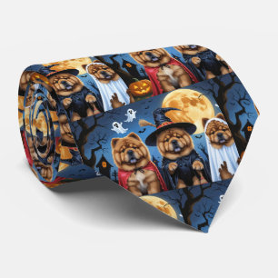 Chow Chow Dog Pumpkin Halloween Funny  Tie