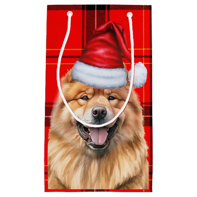 Chow Chow Dog Red Holiday Plaid Christmas Small Gift Bag (Front)