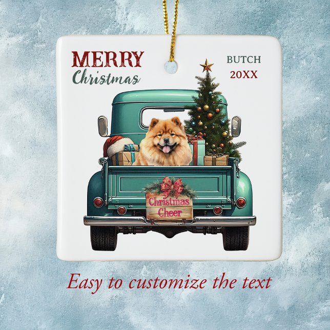 Chow Chow Dog Retro Truck Christmas Ceramic Ornament (Creator Uploaded)