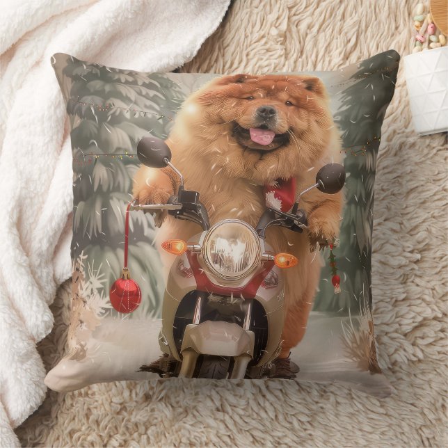 Chow Chow Dog Riding Motorcycle Christmas Cushion (Blanket)