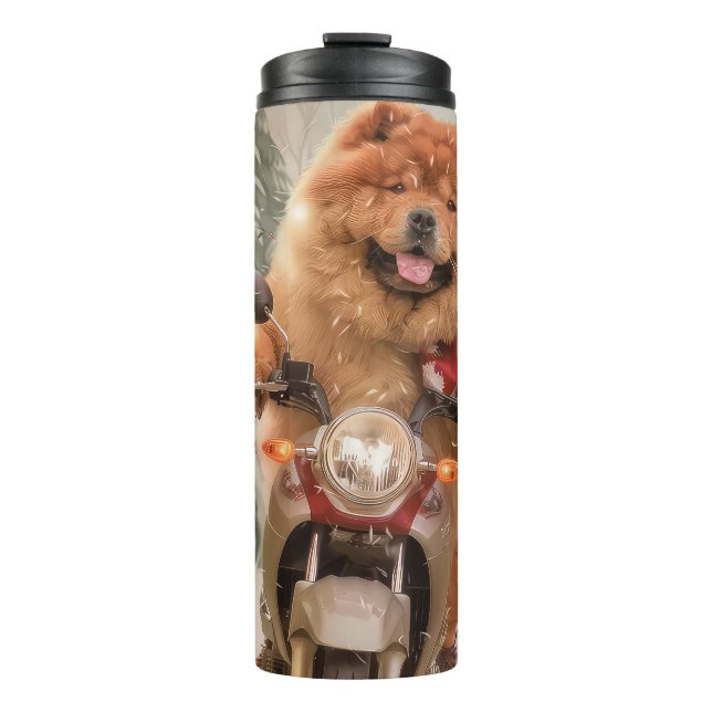 Chow Chow Dog Riding Motorcycle Christmas Thermal Tumbler (Front)