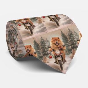 Chow Chow Dog Riding Motorcycle Christmas Tie