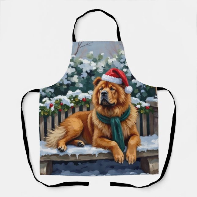 Chow Chow Dog Serene Winter Garden Christmas Art Apron (Front)