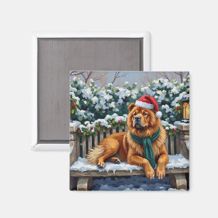 Chow Chow Dog Serene Winter Garden Christmas Art Magnet
