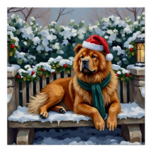 Chow Chow Dog Serene Winter Garden Christmas Art Poster