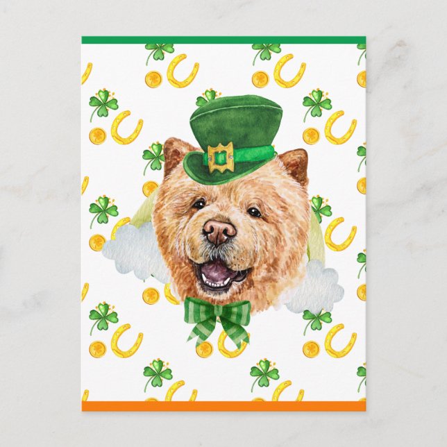 Chow Chow Dog Shamrock St. Patricks Day Holiday Postcard (Front)