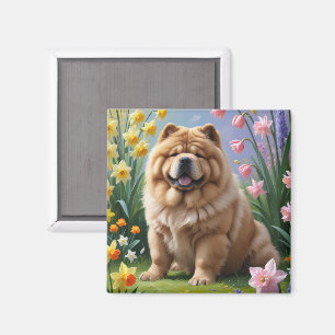 Chow Chow Dog Spring Flowers Painting Magnet