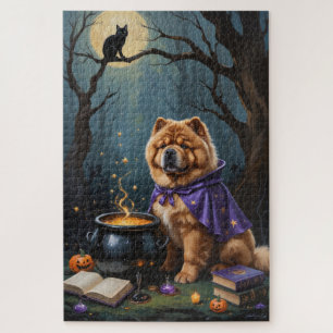 Chow Chow Dog Whimsical Halloween Painting Jigsaw Puzzle