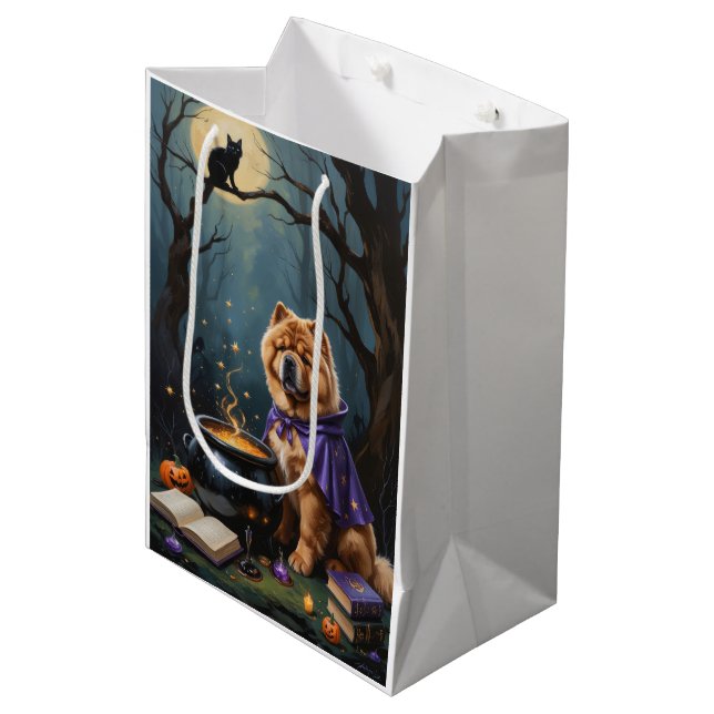 Chow Chow Dog Whimsical Halloween Painting Medium Gift Bag (Front Angled)