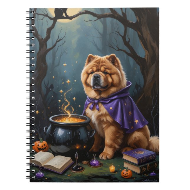 Chow Chow Dog Whimsical Halloween Painting Notebook (Front)