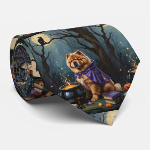 Chow Chow Dog Whimsical Halloween Painting Tie