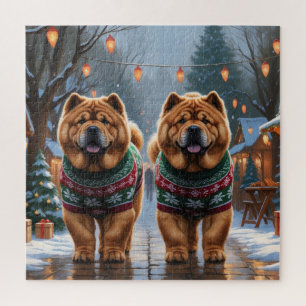 Chow Chow Dogs Christmas Snow Holiday Jigsaw Puzzle