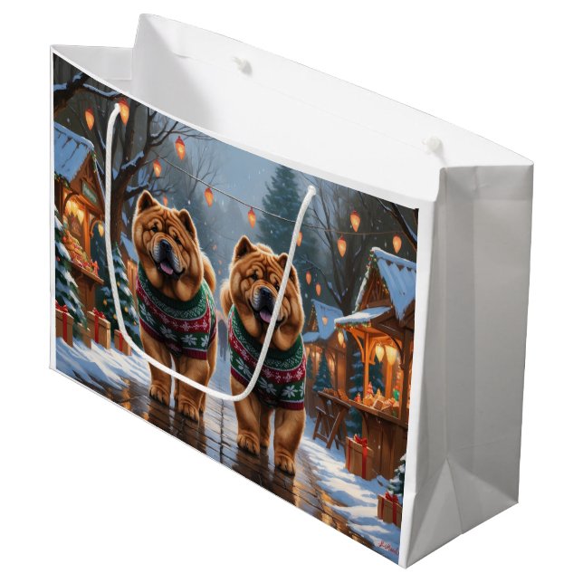 Chow Chow Dogs Christmas Snow Holiday  Large Gift Bag (Front Angled)
