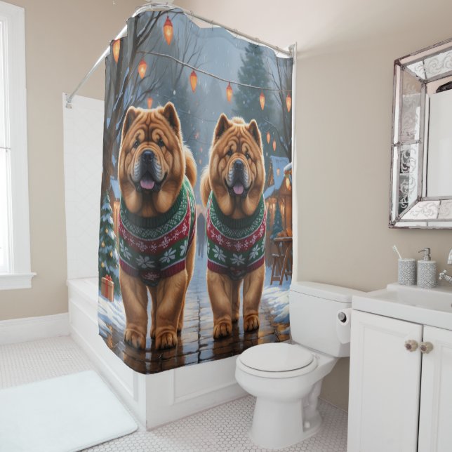 Chow Chow Dogs Christmas Snow Holiday  Shower Curtain (In Situ)