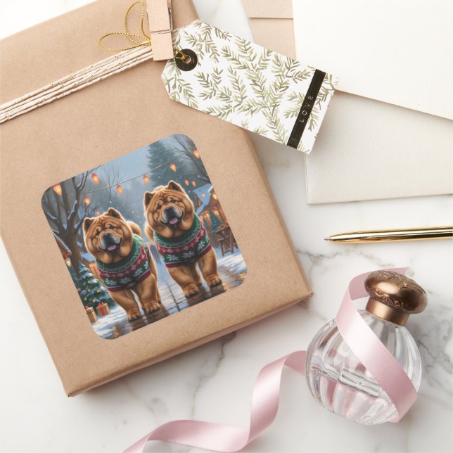 Chow Chow Dogs Christmas Snow Holiday  Square Sticker (Gifting)