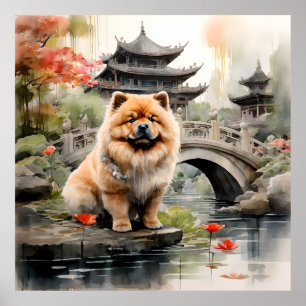 Chow Chow Exploring a Chinese Garden Poster