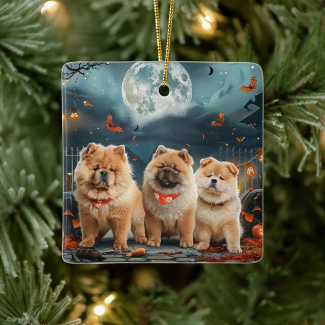 Chow Chow Halloween Spooky Ceramic Ornament (Tree)