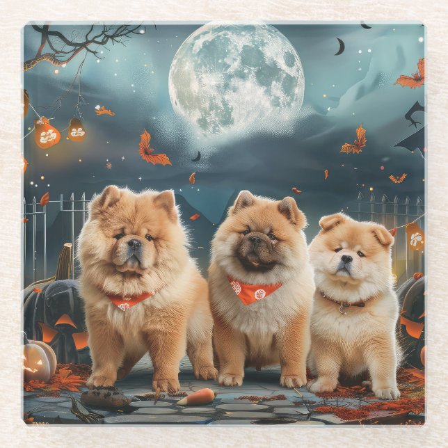 Chow Chow Halloween Spooky Glass Coaster (Front)