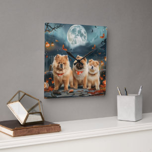 Chow Chow Halloween Spooky Square Wall Clock