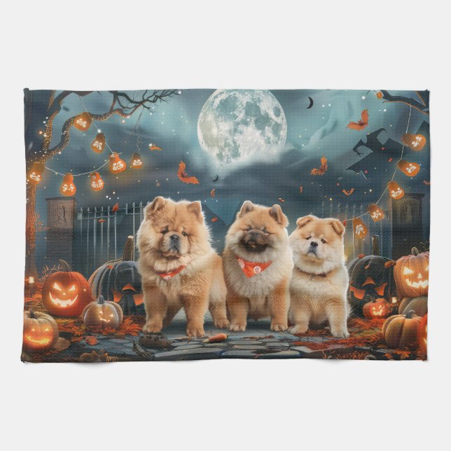 Chow Chow Halloween Spooky Tea Towel (Horizontal)