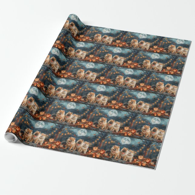 Chow Chow Halloween Spooky Wrapping Paper (Unrolled)