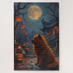 Chow Chow Haunted Temple Halloween Art Jigsaw Puzzle