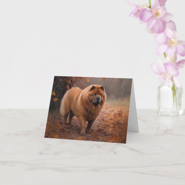 Chow Chow in Autumn Leaves Fall Inspire  Card (Orchid)