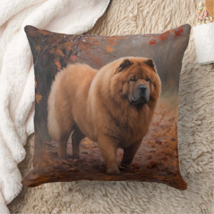 Chow Chow in Autumn Leaves Fall Inspire  Cushion