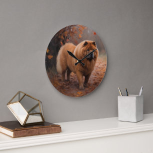 Chow Chow in Autumn Leaves Fall Inspire Large Clock