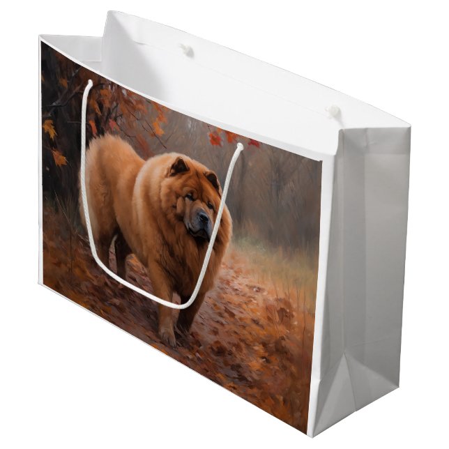 Chow Chow in Autumn Leaves Fall Inspire  Large Gift Bag (Front Angled)