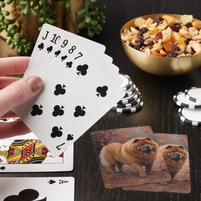 Chow Chow in Autumn Leaves Fall Inspire  Playing Cards (In Situ)