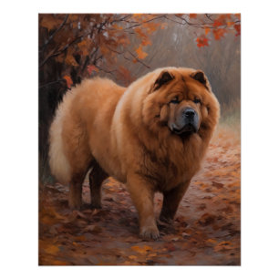 Chow Chow in Autumn Leaves Fall Inspire  Poster