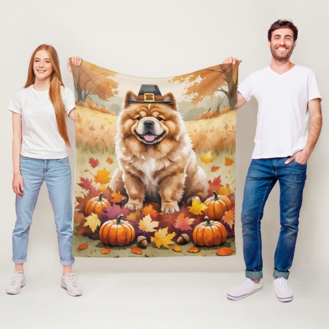 Chow Chow In Autumn Leaves Thanksgiving Art Fleece Blanket (In Situ)