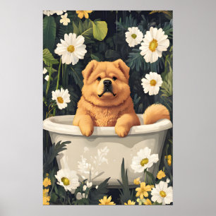 Chow Chow In Bathtub Poster, Funny Dog Poster
