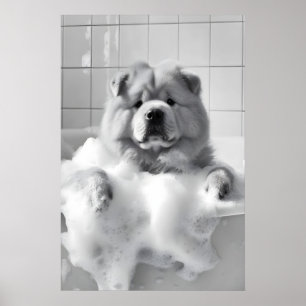 Chow Chow in Bathtub Print, Funny Dog Bathroom Poster