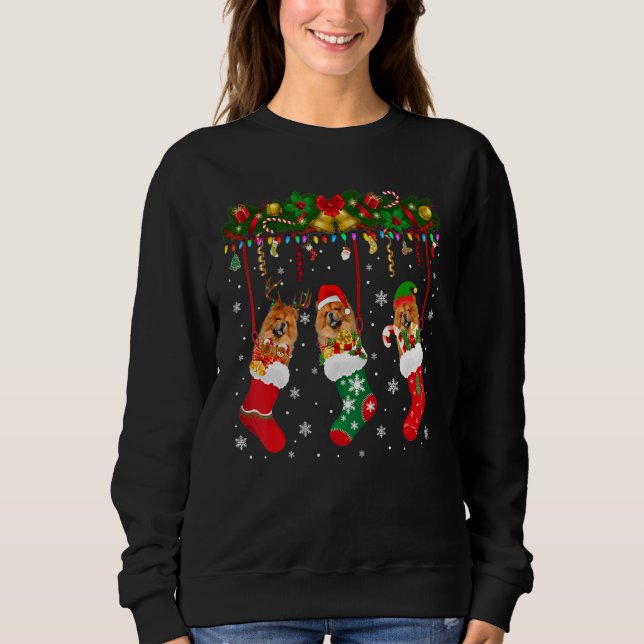 Chow Chow In Sock Xmas Reindeer Santa Elf Dog Sweatshirt (Front)