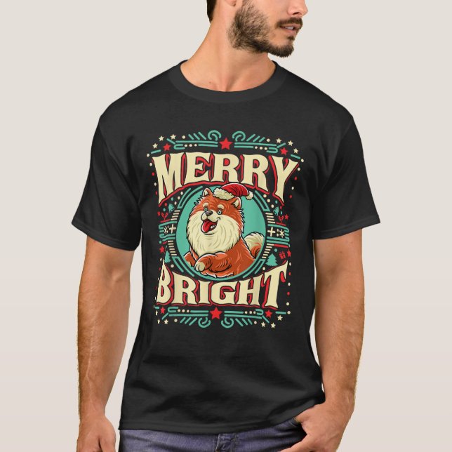 Chow Chow Merry Bright Christmas Santa Claus Dog  T-Shirt (Front)