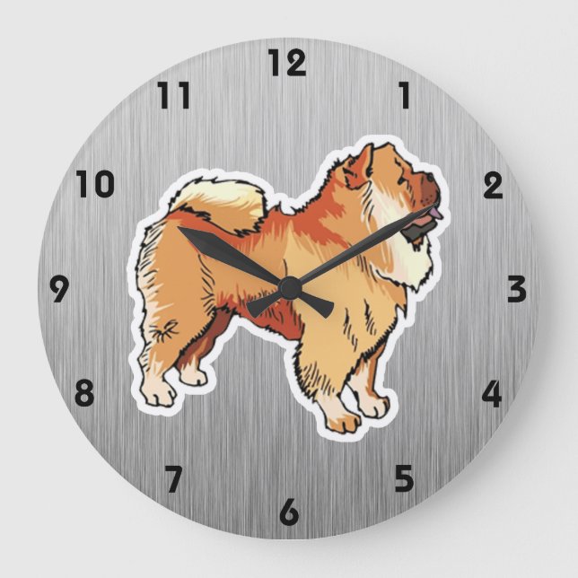 Chow Chow; metal look Large Clock (Front)