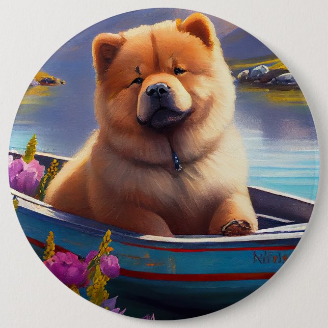 Chow Chow on a Paddle: A Scenic Adventure 6 Cm Round Badge (Front)