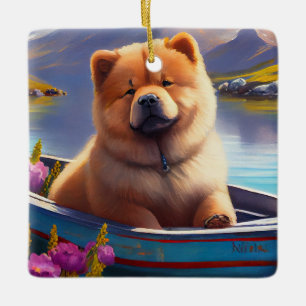 Chow Chow on a Paddle: A Scenic Adventure Ceramic Ornament