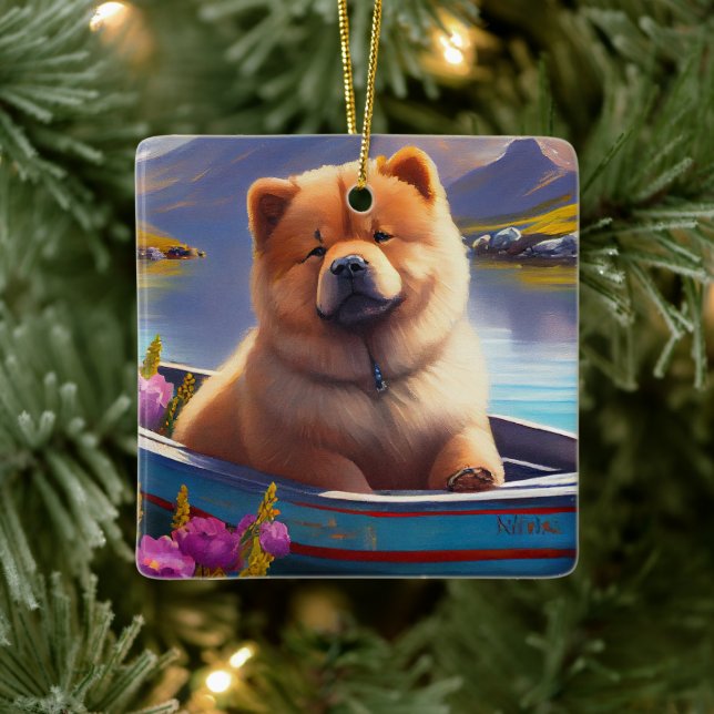 Chow Chow on a Paddle: A Scenic Adventure Ceramic Ornament (Tree)