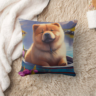 Chow Chow on a Paddle: A Scenic Adventure Cushion