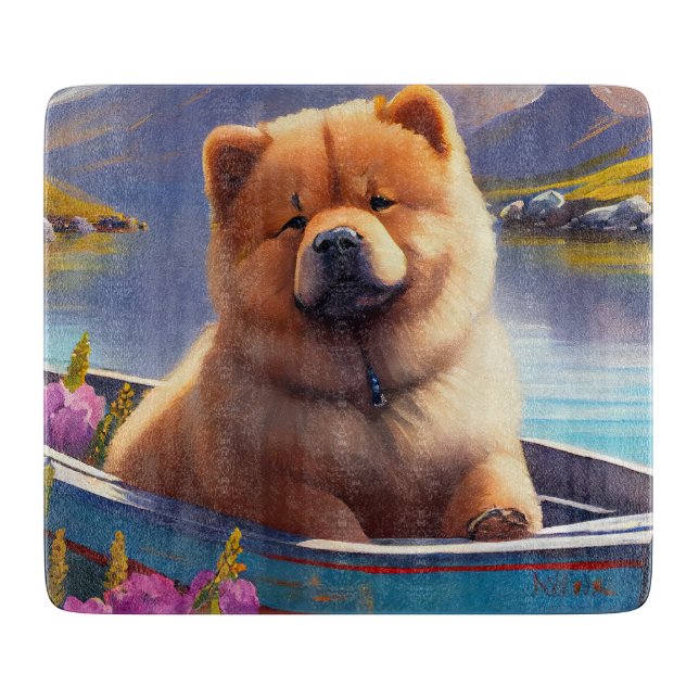 Chow Chow on a Paddle: A Scenic Adventure Cutting Board (Front)